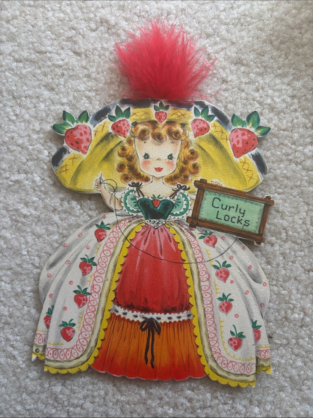 Vintage Curly Locks Strawberry Girl card/Decor - Red, Yellow, Green